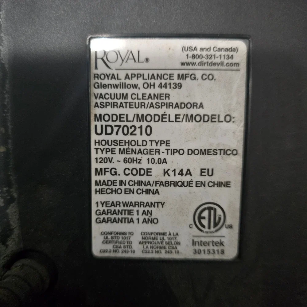 Dirt Devil Cleaner Handle and Base UD70210‎ Folding Handle Part Replacement